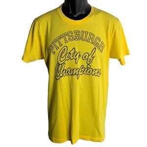 Vintage Pittsburgh City of Champions T Shirt M Yellow Crewneck Single Stitch